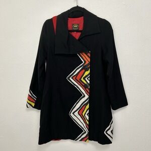 VTG 90s Solveig Cape Town Black Colorful Geometric Abstract‎ Coat Jacket Size S